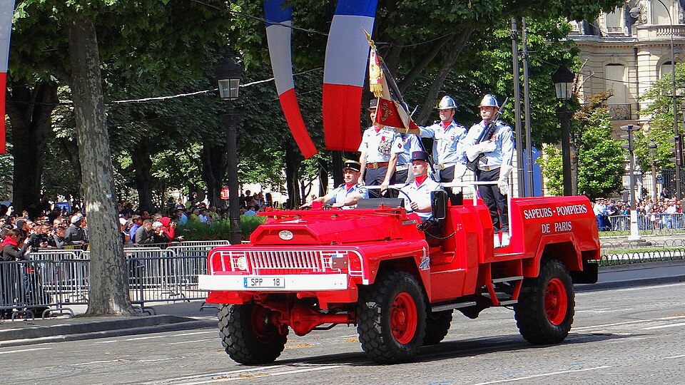 Paris firefighters marching on the Champs-Élysées on July 14, 2016