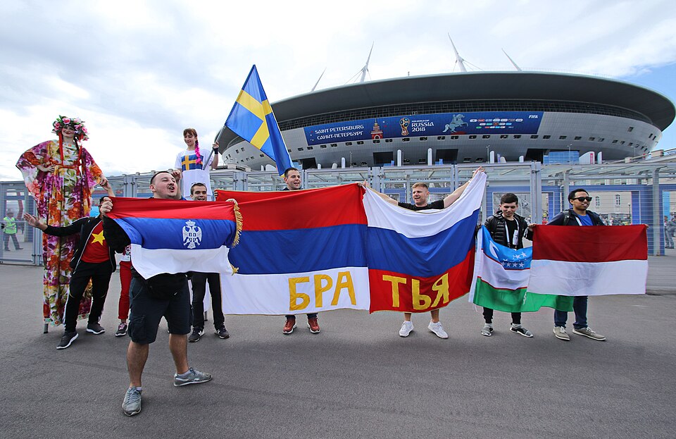 Fußballfans in St. Petersburg. Fußball-Weltmeisterschaft 2018. Russland.